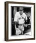 Babe Ruth in the New York Yankees Dugout at League Park in Clevelenad, Ohio, 1934-null-Framed Art Print