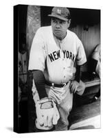 Babe Ruth in the New York Yankees Dugout at League Park in Clevelenad, Ohio, 1934-null-Stretched Canvas