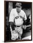 Babe Ruth in the New York Yankees Dugout at League Park in Clevelenad, Ohio, 1934-null-Framed Art Print