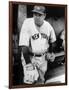 Babe Ruth in the New York Yankees Dugout at League Park in Clevelenad, Ohio, 1934-null-Framed Art Print