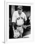 Babe Ruth in the New York Yankees Dugout at League Park in Clevelenad, Ohio, 1934-null-Framed Art Print