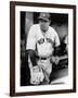 Babe Ruth in the New York Yankees Dugout at League Park in Clevelenad, Ohio, 1934-null-Framed Art Print