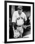 Babe Ruth in the New York Yankees Dugout at League Park in Clevelenad, Ohio, 1934-null-Framed Art Print