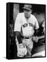 Babe Ruth in the New York Yankees Dugout at League Park in Clevelenad, Ohio, 1934-null-Framed Stretched Canvas