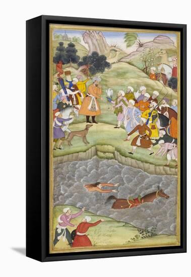 Babur Standing On the Banks Of the Ganges Where He Flung Himself When His Horse Lost Its Footing-Gwaliori Nand-Framed Stretched Canvas