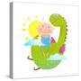 Baby and Dragon Cloud Sun Flying Happy Friends. Baby and Dragon Friendship. Animal Funny Monster, Y-Popmarleo-Stretched Canvas