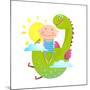 Baby and Dragon Cloud Sun Flying Happy Friends. Baby and Dragon Friendship. Animal Funny Monster, Y-Popmarleo-Mounted Art Print