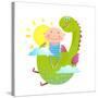 Baby and Dragon Cloud Sun Flying Happy Friends. Baby and Dragon Friendship. Animal Funny Monster, Y-Popmarleo-Stretched Canvas