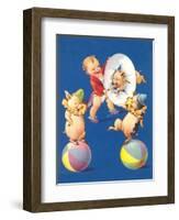 Baby and Pig Circus-null-Framed Art Print