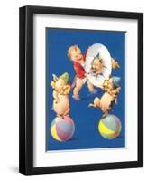 Baby and Pig Circus-null-Framed Art Print