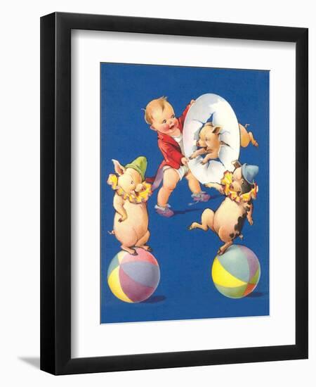 Baby and Pig Circus-null-Framed Art Print