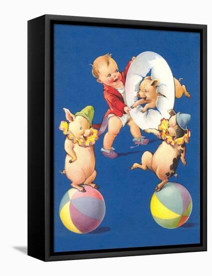 Baby and Pig Circus-null-Framed Stretched Canvas