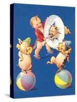 Baby and Pig Circus-null-Stretched Canvas