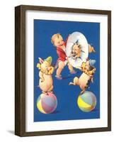 Baby and Pig Circus-null-Framed Art Print