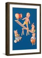 Baby and Pigs at Playground-null-Framed Art Print