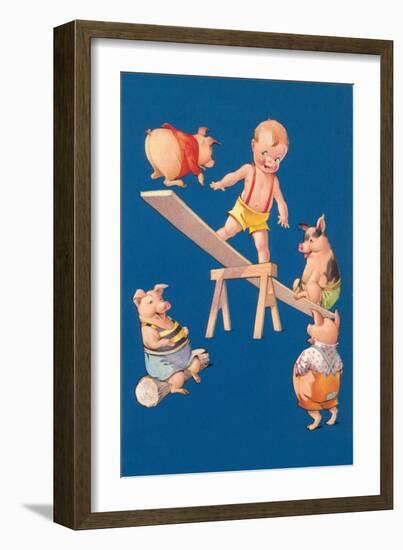 Baby and Pigs at Playground-null-Framed Art Print