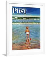 "Baby at the Beach," Saturday Evening Post Cover, July 23, 1949-Austin Briggs-Framed Giclee Print