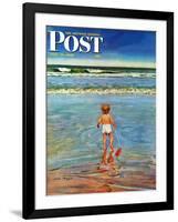 "Baby at the Beach," Saturday Evening Post Cover, July 23, 1949-Austin Briggs-Framed Giclee Print