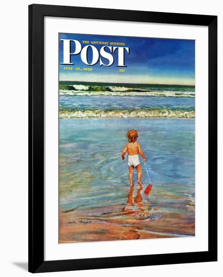 "Baby at the Beach," Saturday Evening Post Cover, July 23, 1949-Austin Briggs-Framed Giclee Print