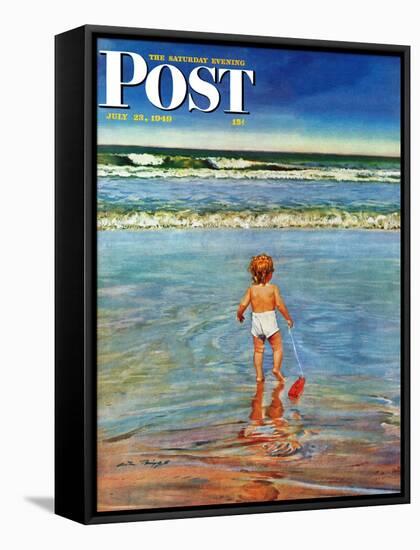 "Baby at the Beach," Saturday Evening Post Cover, July 23, 1949-Austin Briggs-Framed Stretched Canvas