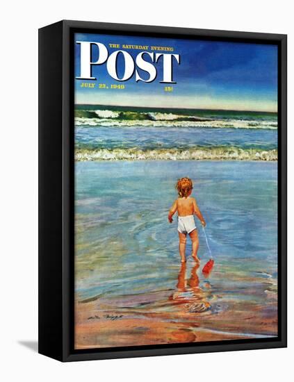 "Baby at the Beach," Saturday Evening Post Cover, July 23, 1949-Austin Briggs-Framed Stretched Canvas