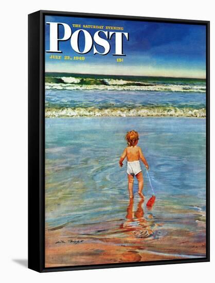 "Baby at the Beach," Saturday Evening Post Cover, July 23, 1949-Austin Briggs-Framed Stretched Canvas