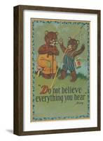 Baby Bear Telling Fish Tale-null-Framed Art Print