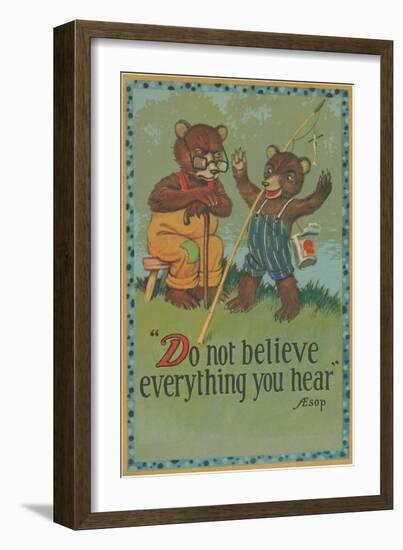 Baby Bear Telling Fish Tale-null-Framed Art Print