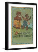 Baby Bear Telling Fish Tale-null-Framed Art Print