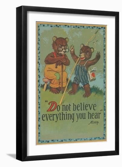 Baby Bear Telling Fish Tale-null-Framed Art Print