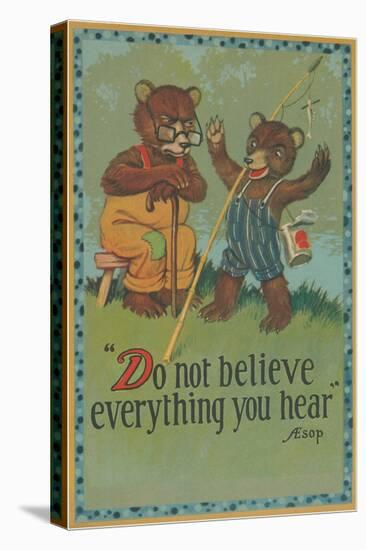 Baby Bear Telling Fish Tale-null-Stretched Canvas