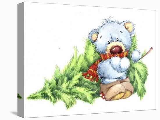 Baby Bear with Christmas Tree-ZPR Int’L-Stretched Canvas