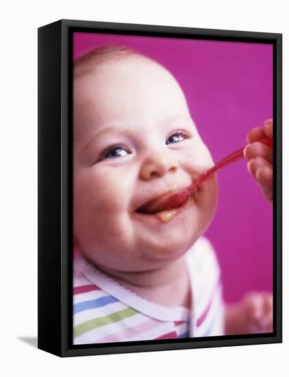 Baby Being Fed Baby Food-Alexandra Grablewski-Framed Stretched Canvas