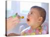 Baby Being Fed Baby Food-null-Stretched Canvas