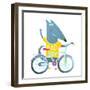 Baby Boy Wolf or Dog Character Greeting with Bicycle Cute Sport Cartoon for Kids. Wolf Dog Cub Cute-Popmarleo-Framed Art Print