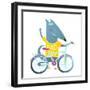 Baby Boy Wolf or Dog Character Greeting with Bicycle Cute Sport Cartoon for Kids. Wolf Dog Cub Cute-Popmarleo-Framed Art Print