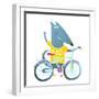 Baby Boy Wolf or Dog Character Greeting with Bicycle Cute Sport Cartoon for Kids. Wolf Dog Cub Cute-Popmarleo-Framed Art Print