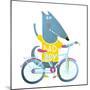 Baby Boy Wolf or Dog Character Greeting with Bicycle Cute Sport Cartoon for Kids. Wolf Dog Cub Cute-Popmarleo-Mounted Art Print