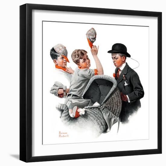 "Baby Carriage" Saturday Evening Post Cover, May 20,1916-Norman Rockwell-Framed Premium Giclee Print