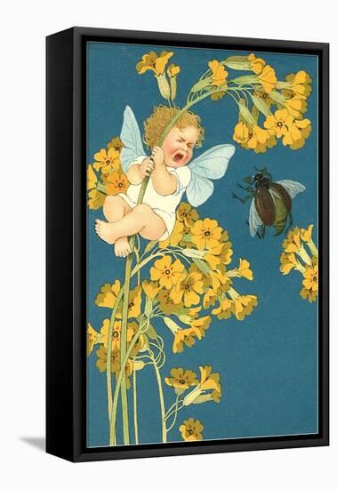 Baby Cherub Crying at Scarab-null-Framed Stretched Canvas
