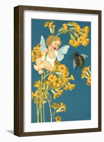 Baby Cherub Crying at Scarab-null-Framed Art Print