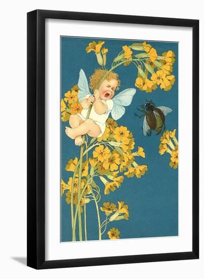 Baby Cherub Crying at Scarab-null-Framed Art Print