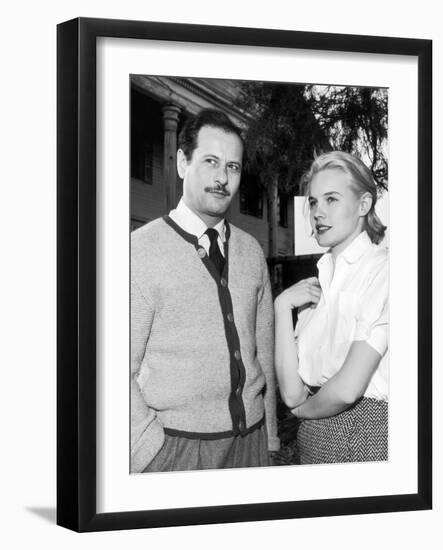 BABY DOLL, 1956 On the set, Eli Wallach and Carroll Baker (b/w photo)-null-Framed Photo