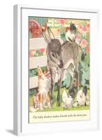 Baby Donkey with Farm Animals-null-Framed Art Print