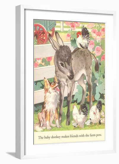 Baby Donkey with Farm Animals-null-Framed Art Print