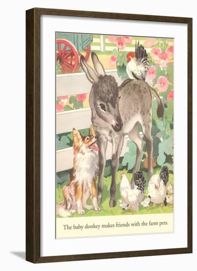 Baby Donkey with Farm Animals-null-Framed Art Print