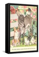 Baby Donkey with Farm Animals-null-Framed Stretched Canvas