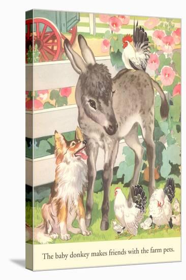 Baby Donkey with Farm Animals-null-Stretched Canvas