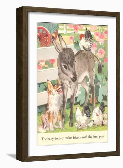 Baby Donkey with Farm Animals-null-Framed Art Print