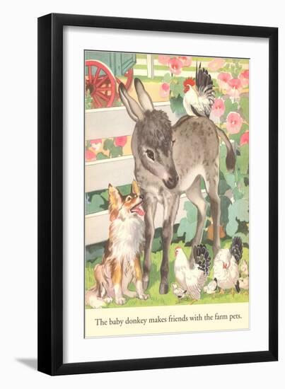 Baby Donkey with Farm Animals-null-Framed Art Print